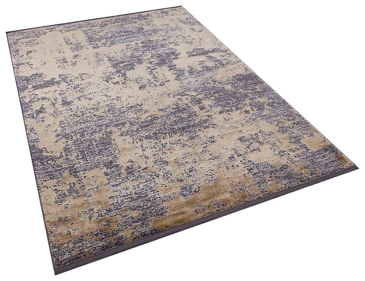8x11 ft, Abstract Gray and gold Bamboo Rug: Contemporary fine carpet with Fringes