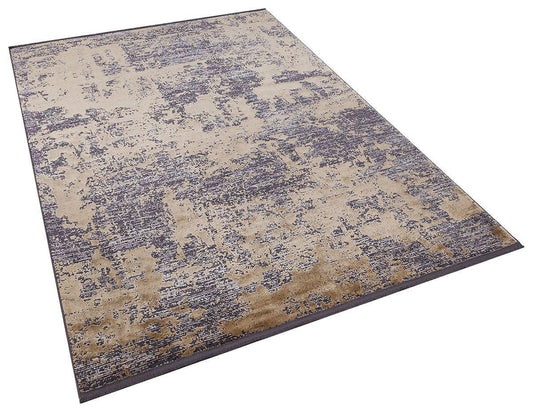 8x11 ft, Abstract Gray and gold Bamboo Rug: Contemporary fine carpet with Fringes