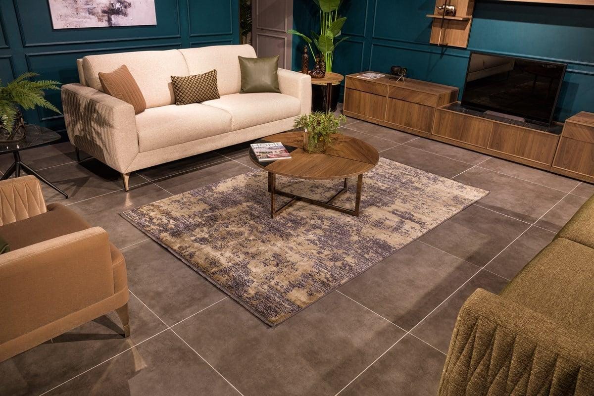 8x11 ft, Abstract Gray and gold Bamboo Rug: Contemporary fine carpet with Fringes