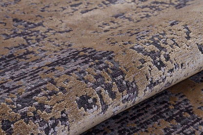 8x11 ft, Abstract Gray and gold Bamboo Rug: Contemporary fine carpet with Fringes