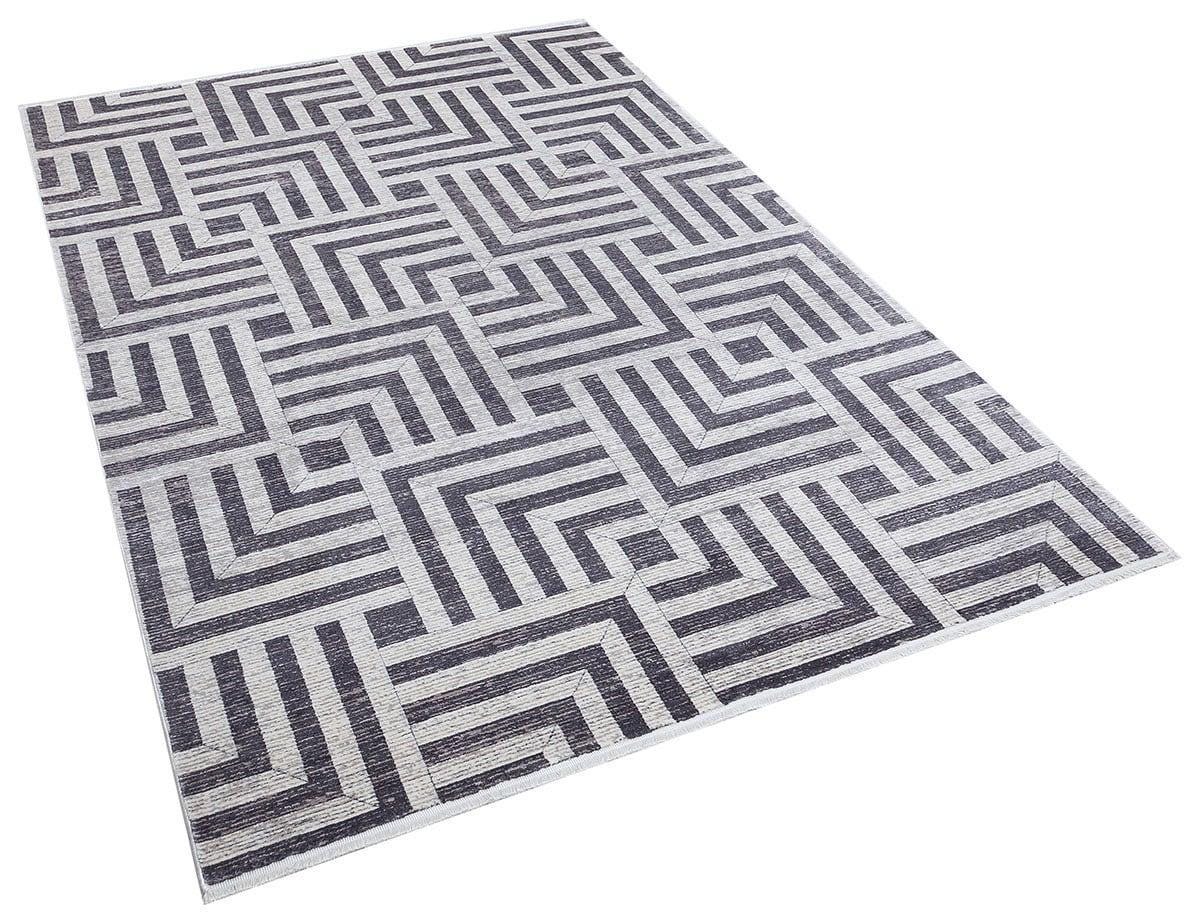 5x7 ft, Modern Gray Geometric Bamboo Rug with fine fringes