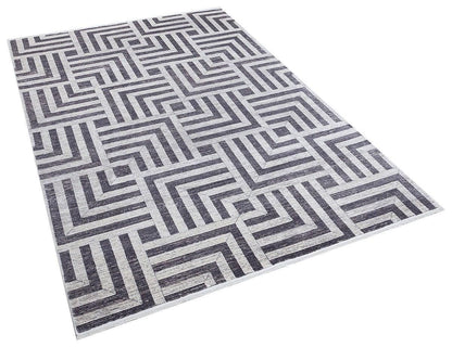 5x7 ft, Modern Gray Geometric Bamboo Rug with fine fringes