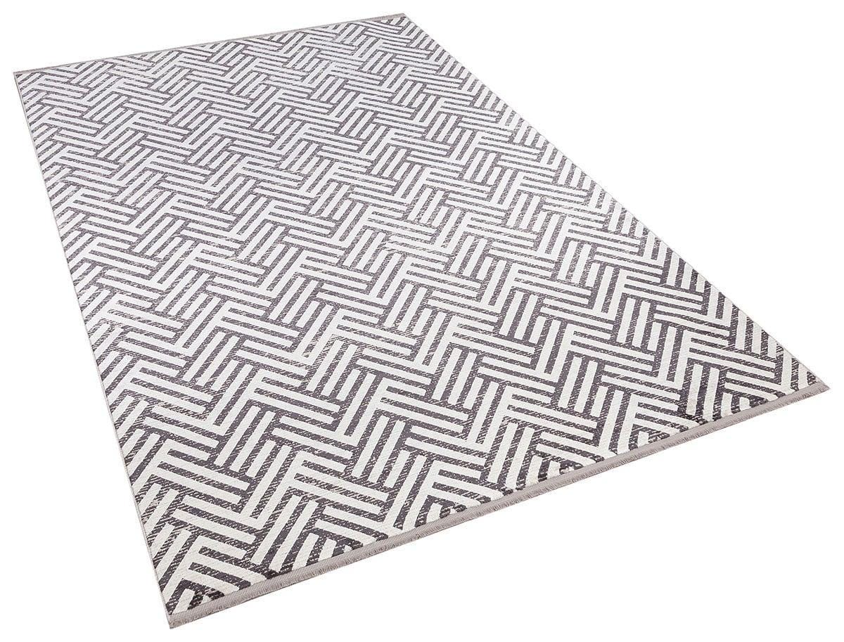 5x7 ft, Modern Gray Geometric Bamboo Rug with fine fringes