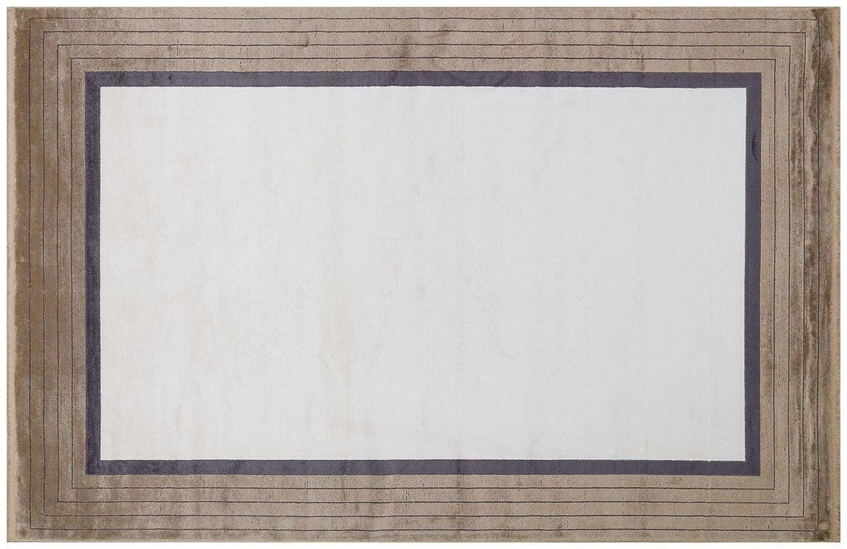 5x7 ft, Modern Cream Geometric Bamboo Rug with fine fringes