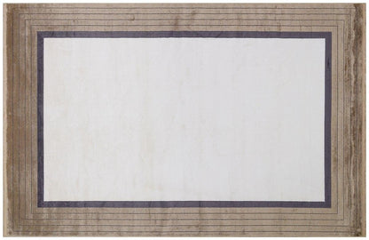 5x7 ft, Modern Cream Geometric Bamboo Rug with fine fringes