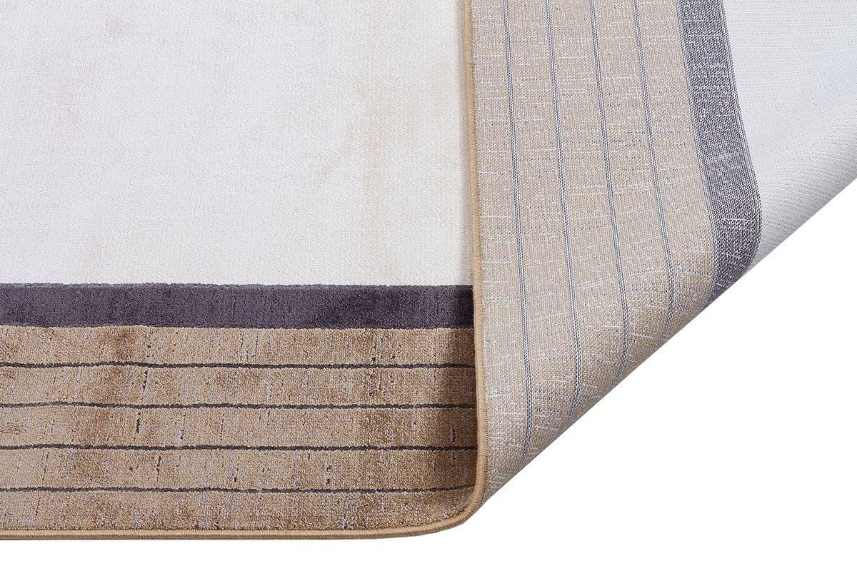 5x7 ft, Modern Cream Geometric Bamboo Rug with fine fringes