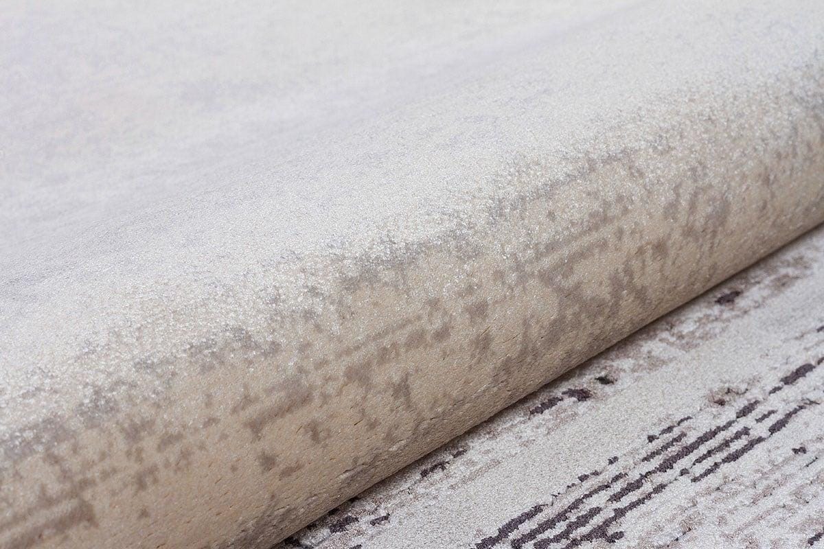 7x10 ft, Modern Cream Bamboo Rug: Bordered viscose carpet with fine fringes