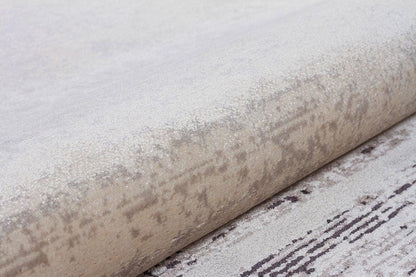 7x10 ft, Modern Cream Bamboo Rug: Bordered viscose carpet with fine fringes