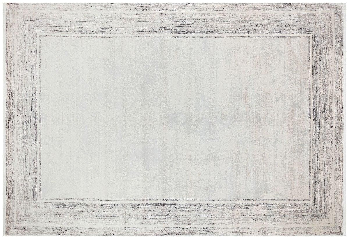 7x10 ft, Modern Cream Bamboo Rug: Bordered viscose carpet with fine fringes