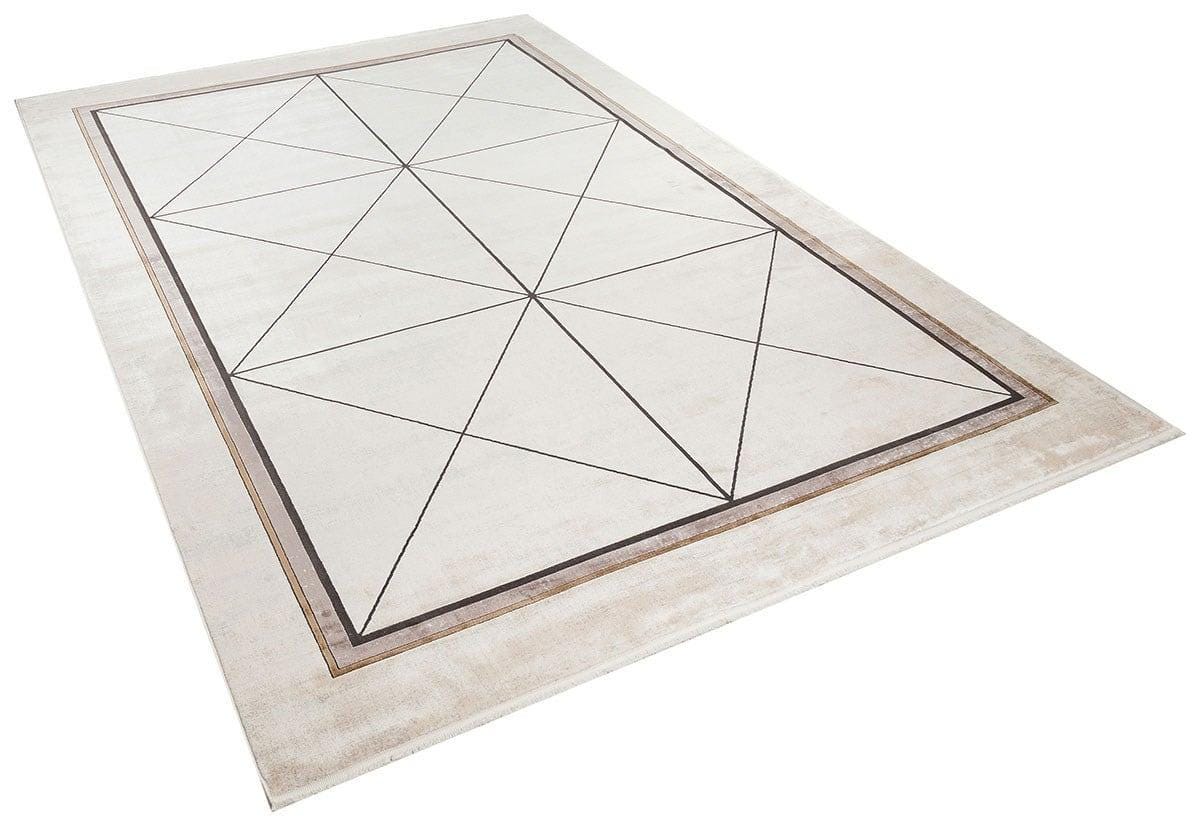7x10 ft, Modern Cream Bamboo Rug: Bordered viscose carpet with fine fringes