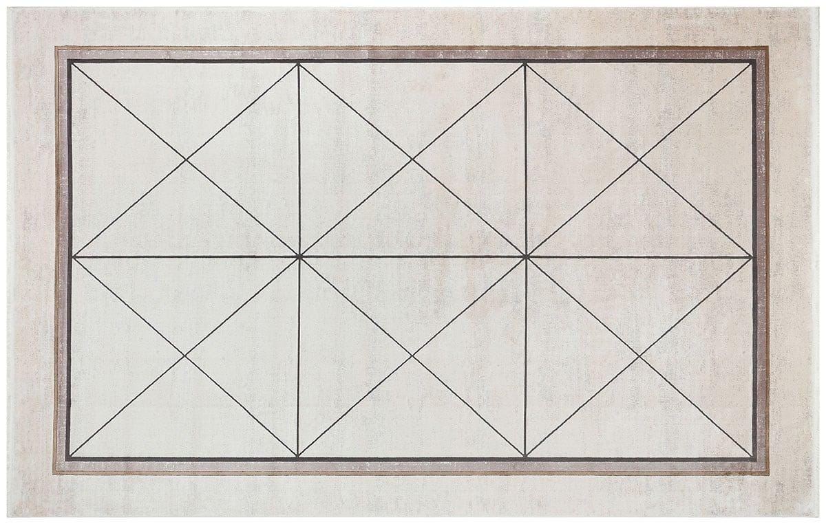 7x10 ft, Modern Cream Bamboo Rug: Bordered viscose carpet with fine fringes