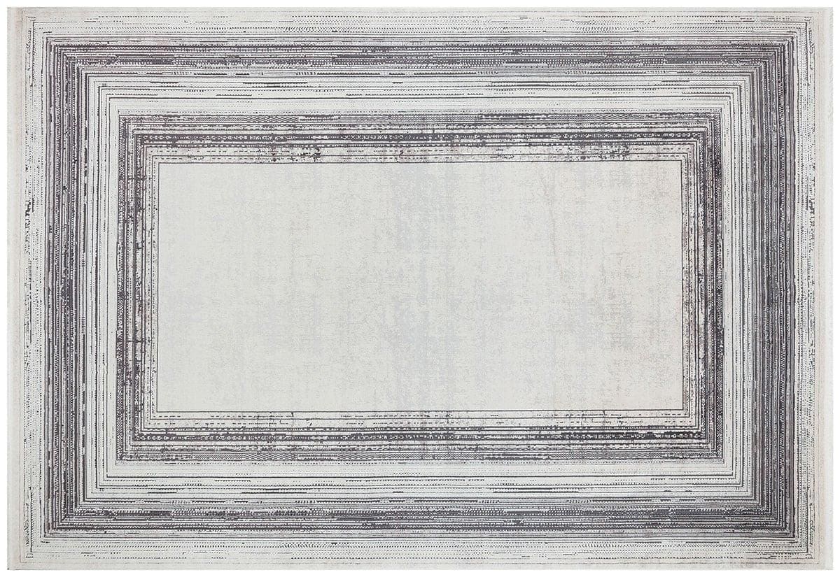 7x10 ft, Modern Cream Bamboo Rug: Bordered viscose carpet with fine fringes