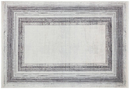 7x10 ft, Modern Cream Bamboo Rug: Bordered viscose carpet with fine fringes