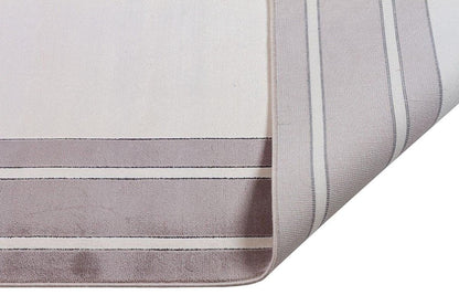7x10 ft, Modern Cream Bamboo Rug: Bordered viscose carpet with fine fringes