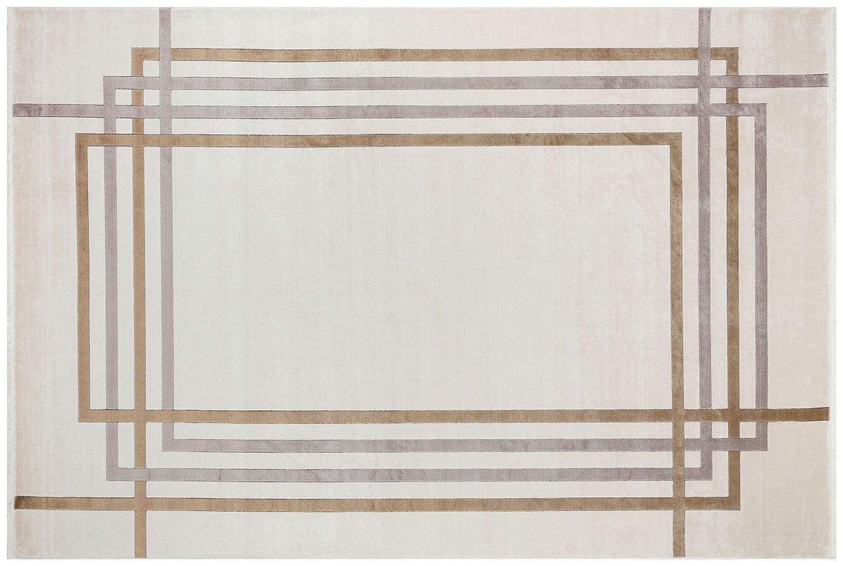 7x10 ft, Modern Cream Bamboo Rug: Bordered viscose carpet with fine fringes