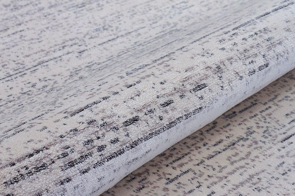 7x10 ft, Modern Cream Bamboo Rug: Bordered viscose carpet with fine fringes