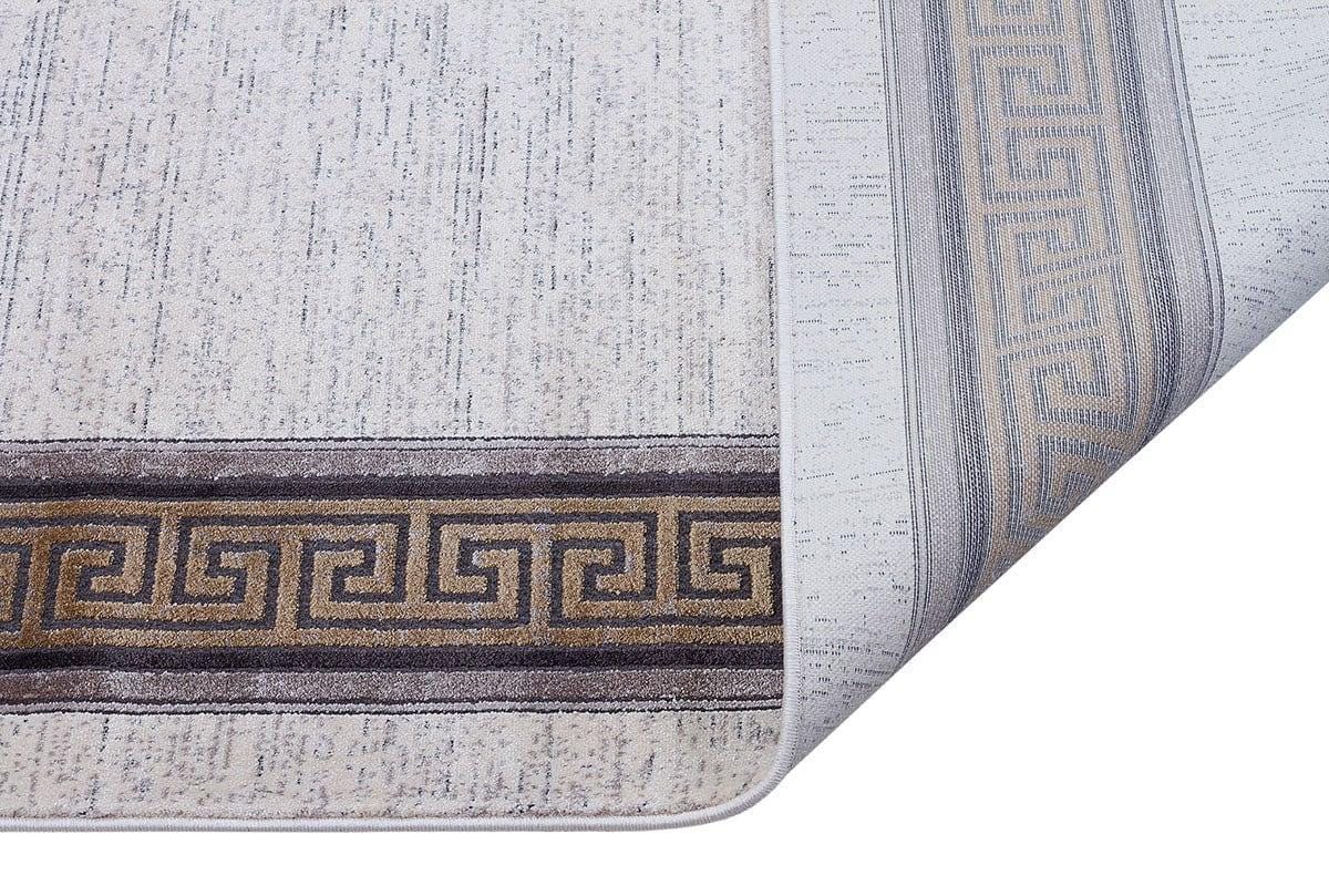 7x10 ft, Modern Cream Bamboo Rug: Bordered viscose carpet with fine fringes