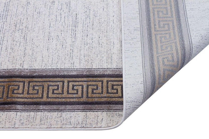 7x10 ft, Modern Cream Bamboo Rug: Bordered viscose carpet with fine fringes