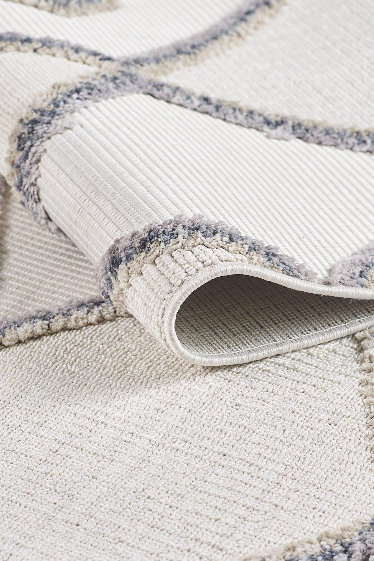 Cream Textured Geometric Carpet with Tassels, Minimalist Scandi Home Decor, Neutral Living Room Rug.