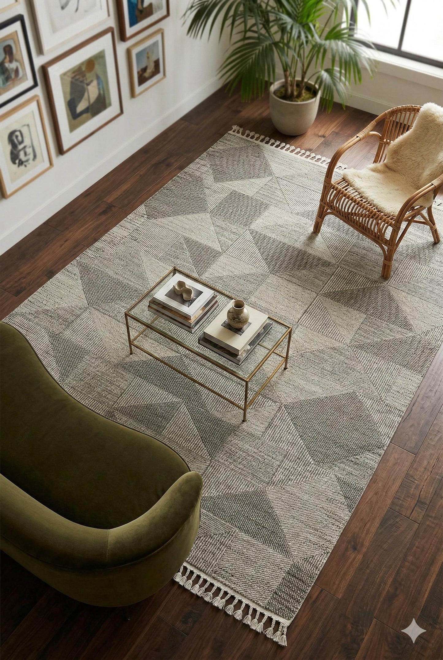 Modern Geometric Area Rug – Grey Cream Abstract Triangle Scandinavian Floor Decor