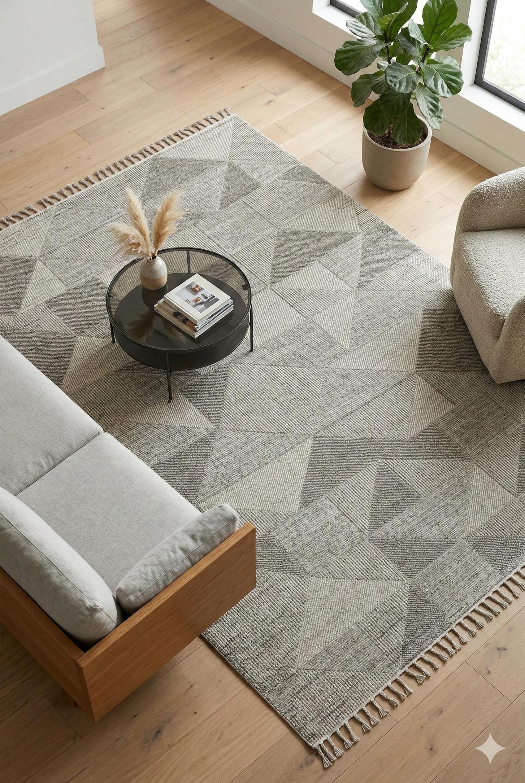 Modern Geometric Area Rug – Grey Cream Abstract Triangle Scandinavian Floor Decor