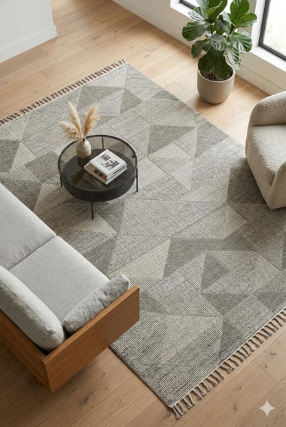 Modern Geometric Area Rug – Grey Cream Abstract Triangle Scandinavian Floor Decor
