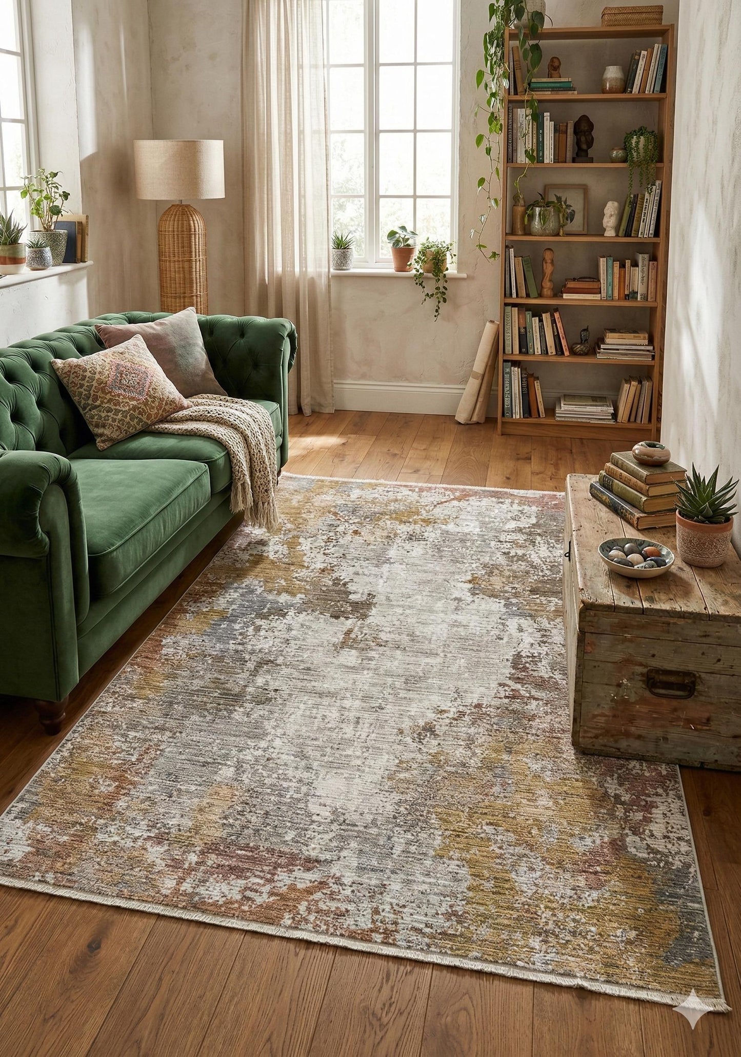 Distressed Abstract Area Rug – Earth Tone Living Room Carpet (200x300cm)