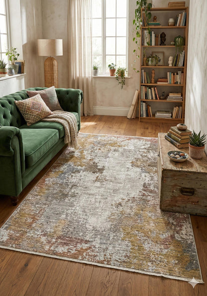 Distressed Abstract Area Rug – Earth Tone Living Room Carpet (200x300cm)