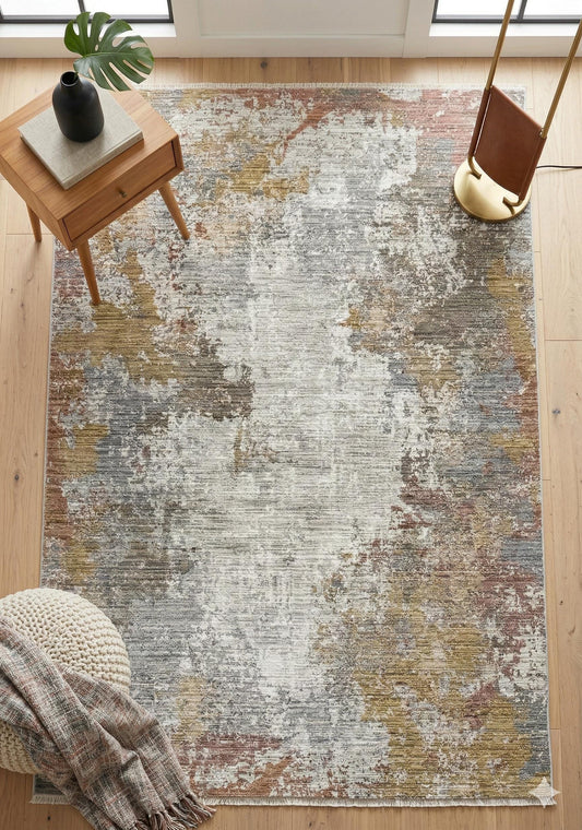 Distressed Abstract Area Rug – Earth Tone Living Room Carpet (200x300cm)