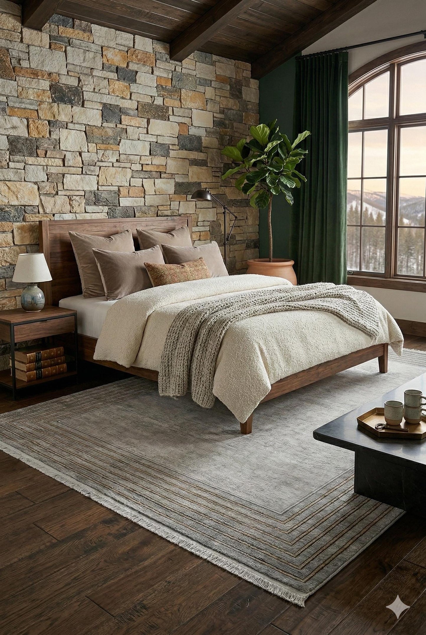 Modern Transitional Area Rug – Slate Grey & Gold Linear Bordered Design - 7x10