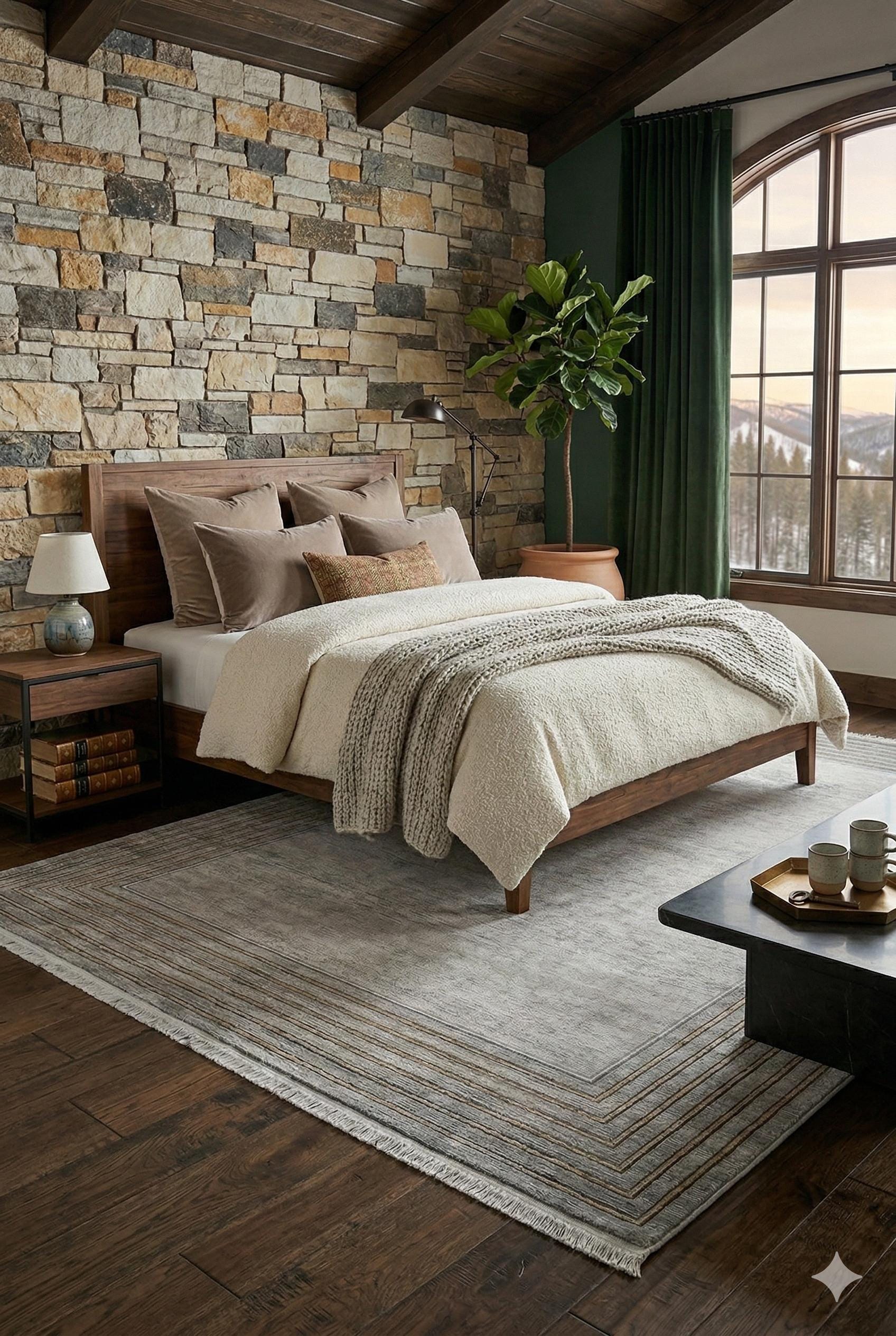 Modern Transitional Area Rug – Slate Grey & Gold Linear Bordered Design - 7x10