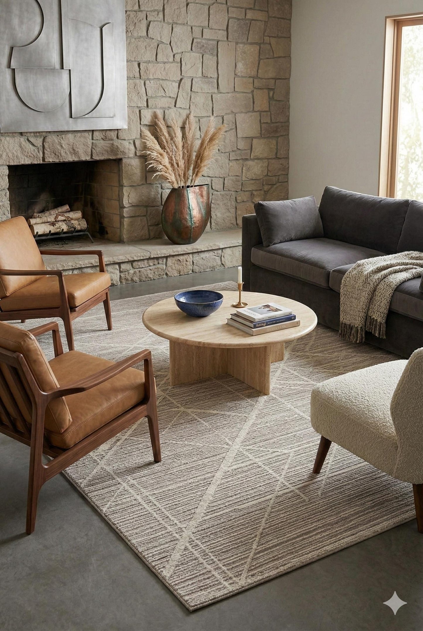 Textured Geometric Area Rug – Neutral Beige Abstract Line Art Carpet
