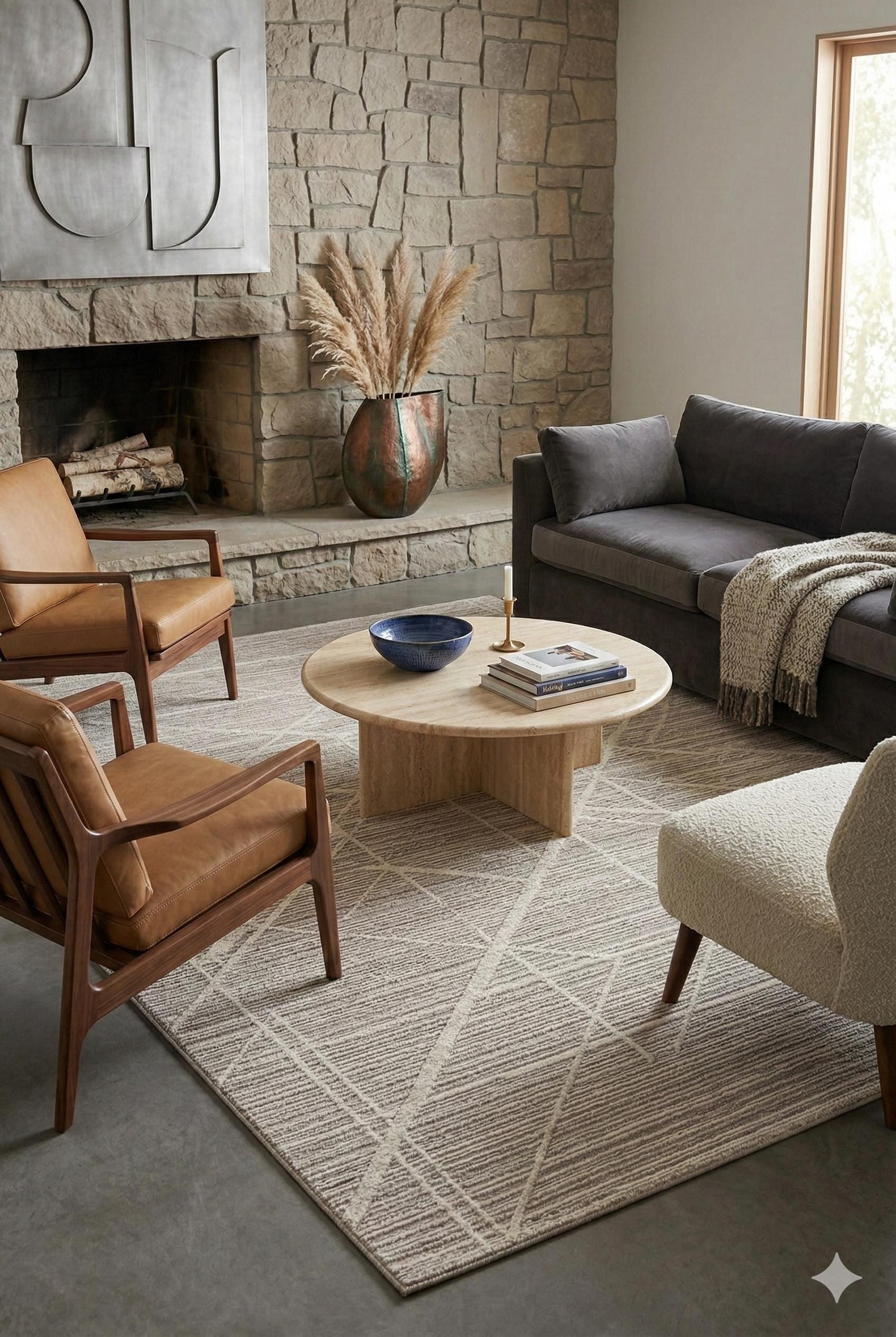 Textured Geometric Area Rug – Neutral Beige Abstract Line Art Carpet