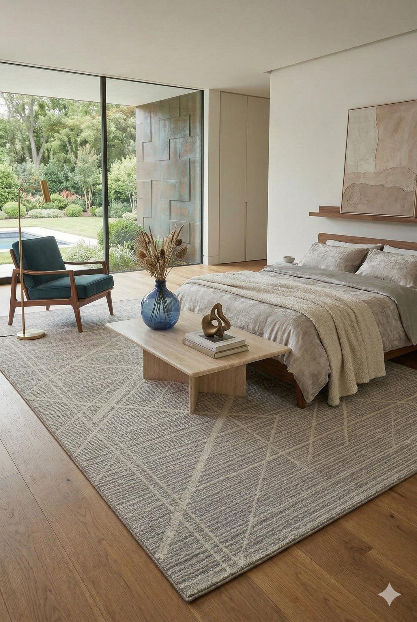 Textured Geometric Area Rug – Neutral Beige Abstract Line Art Carpet