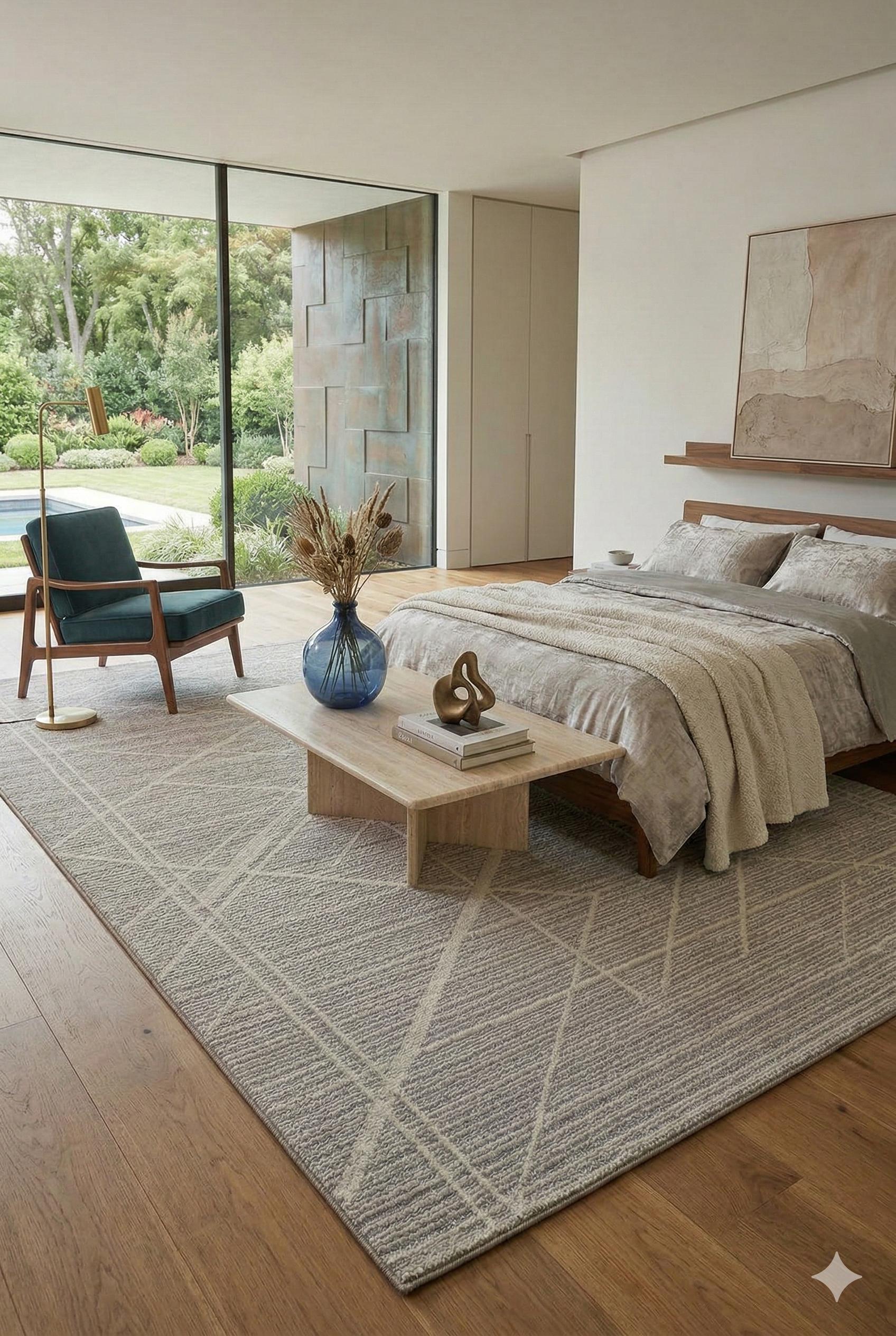 Textured Geometric Area Rug – Neutral Beige Abstract Line Art Carpet
