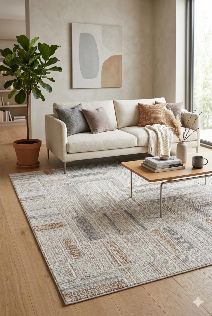 Modern Geometric Area Rug – Mid-Century Abstract Gridded Carpet