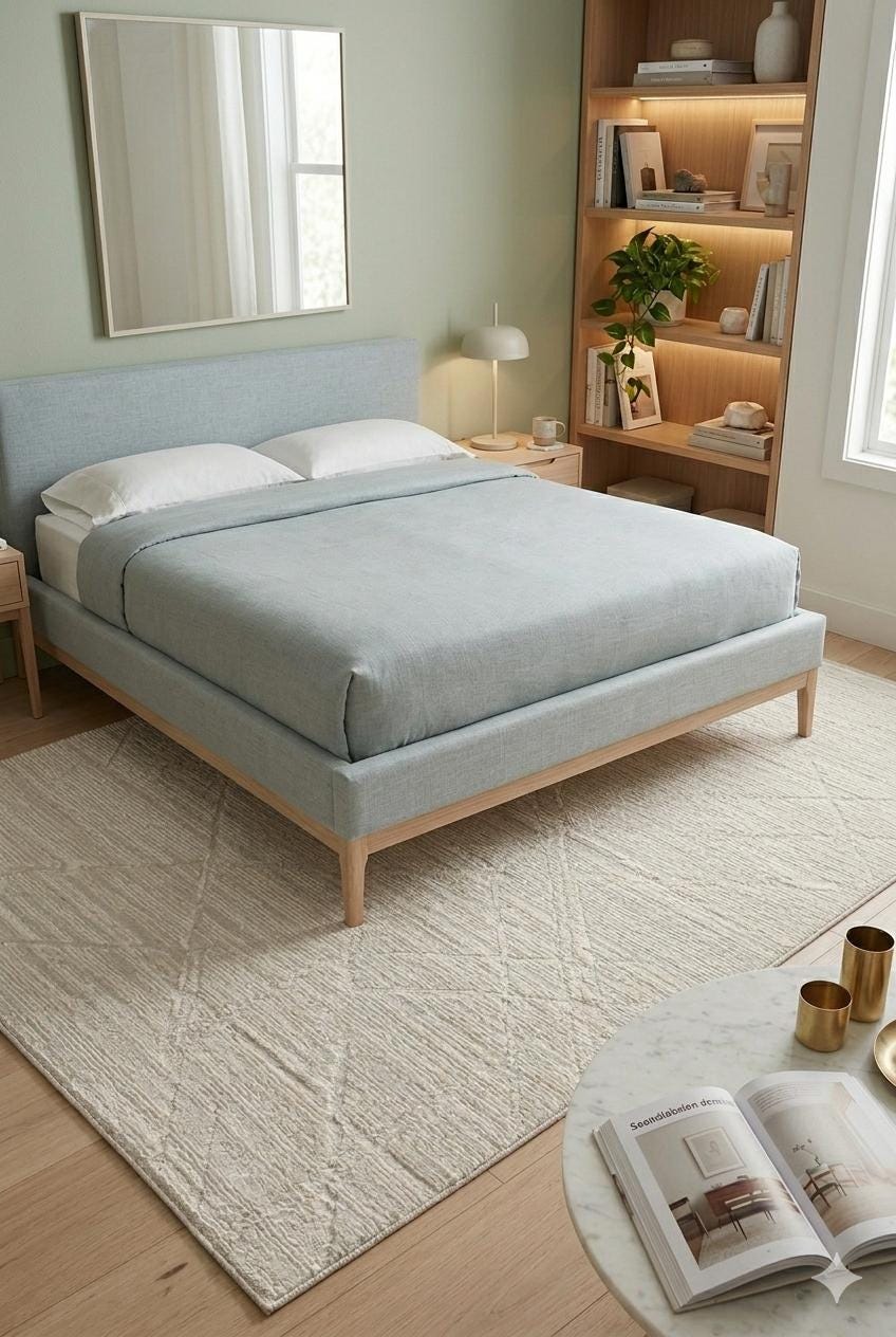 Cream Geometric Area Rug – Textured Low Pile Carpet, Modern Japandi Decor