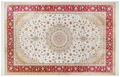 7x10ft, Red Classic Medallion Silk Rug, Bamboo Yarn, Hand-Finished Silk Tassels