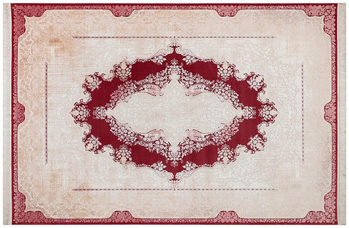 7x10ft, Burgundy Classic Medallion Rug, Bamboo Yarn, Hand-Finished Silk Tassels