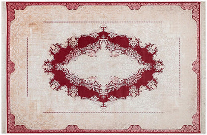 7x10ft, Burgundy Classic Medallion Rug, Bamboo Yarn, Hand-Finished Silk Tassels