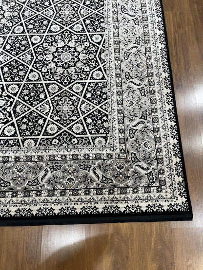 7x10 ft, Classic Black Bamboo Rug: Oriental black fine carpet with Fringes