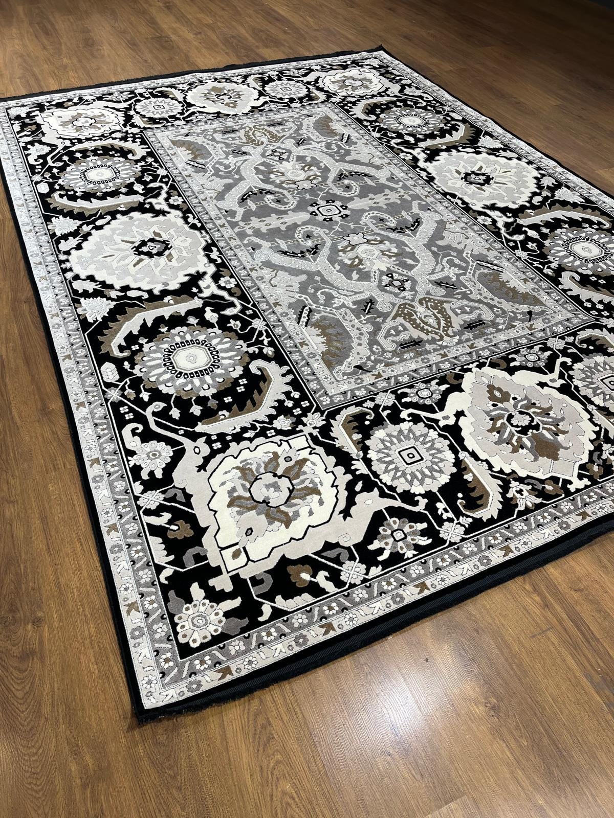 7x10 ft, Classic Oriental Black Bamboo Rug: Classic viscose carpet with fine fringes