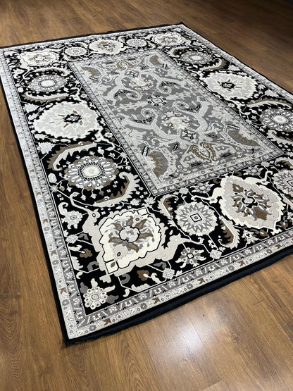 7x10 ft, Classic Oriental Black Bamboo Rug: Classic viscose carpet with fine fringes