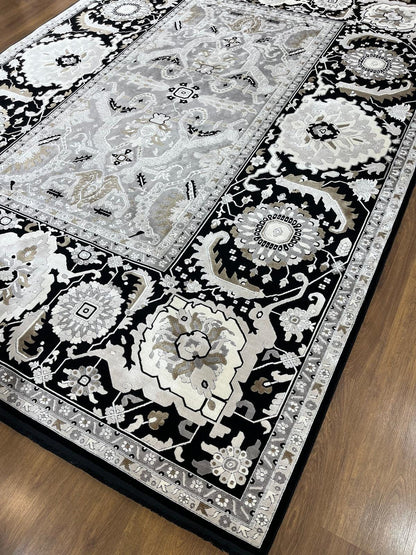 7x10 ft, Classic Oriental Black Bamboo Rug: Classic viscose carpet with fine fringes