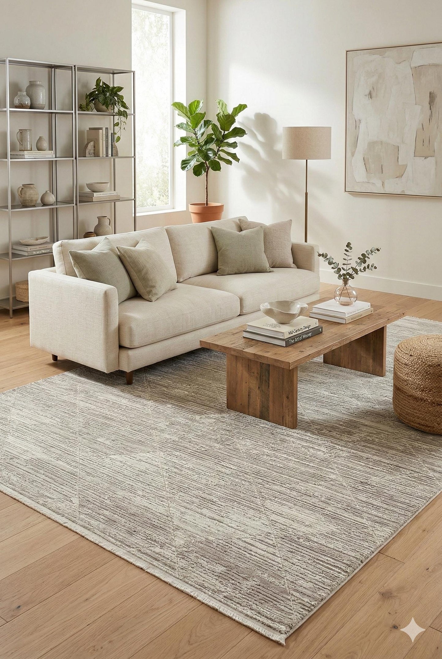Modern Distressed Diamond Area Rug – Japandi Sand Taupe Carpet (200x300cm)