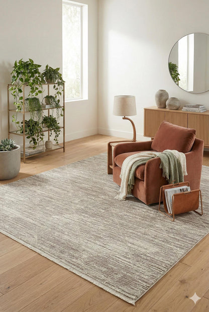 Modern Distressed Diamond Area Rug – Japandi Sand Taupe Carpet (200x300cm)