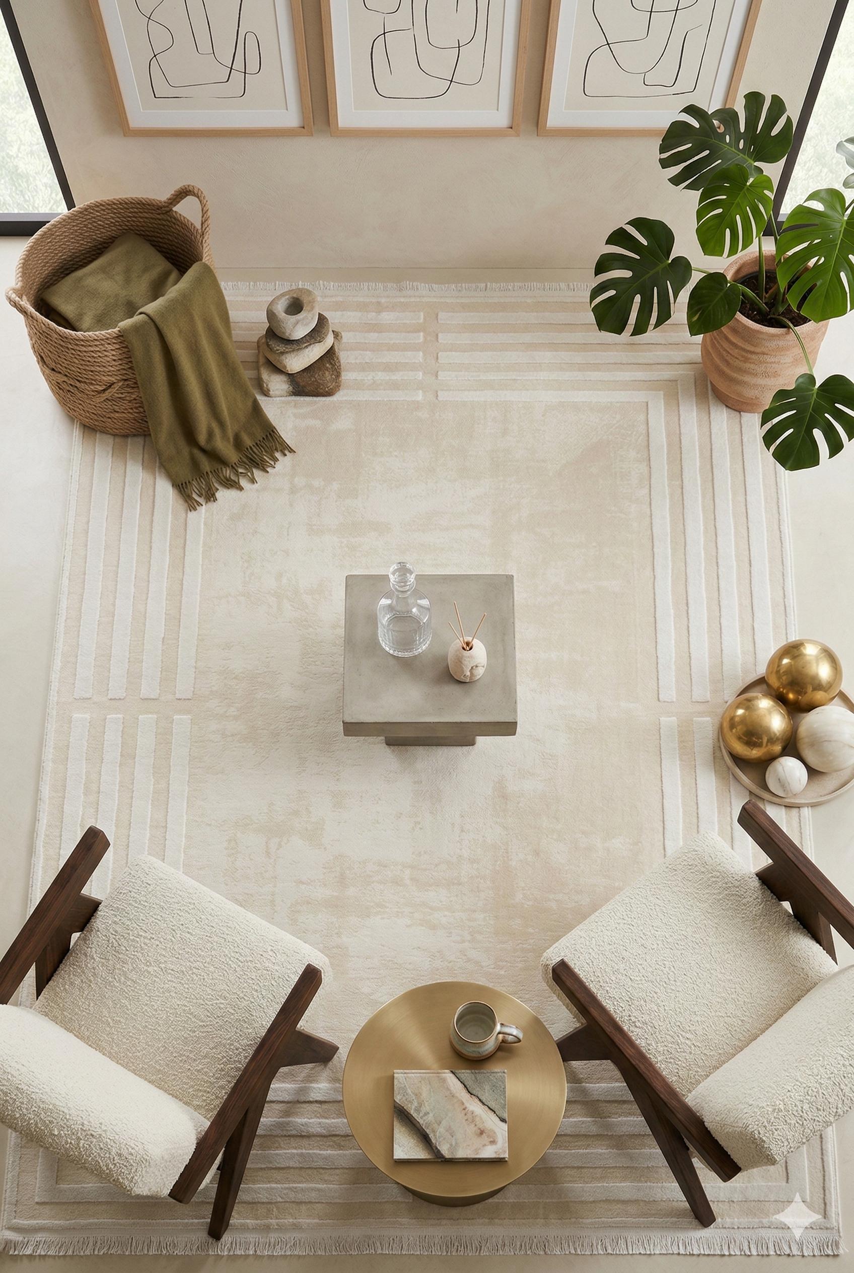 Minimalist Geometric Maze Rug – Hand-Tufted Cream & Ivory Low-Pile Area Rug