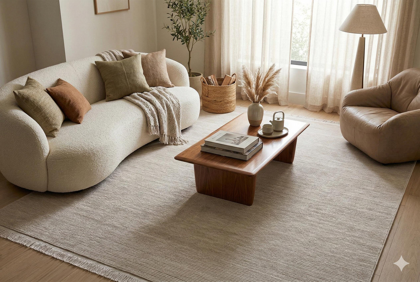Minimalist Ribbed Area Rug – Greige Textured Carpet, Modern Sand Floor Mat, Japandi Decor