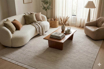 Minimalist Ribbed Area Rug – Greige Textured Carpet, Modern Sand Floor Mat, Japandi Decor