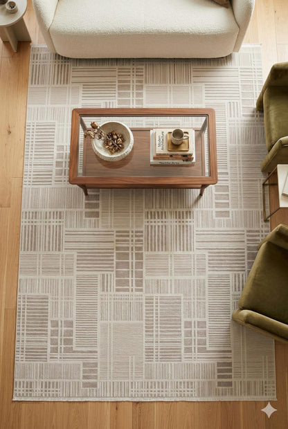 Modern Checkerboard Texture Rug, 5x7 Cream Contemporary Area Carpet (160x230cm)